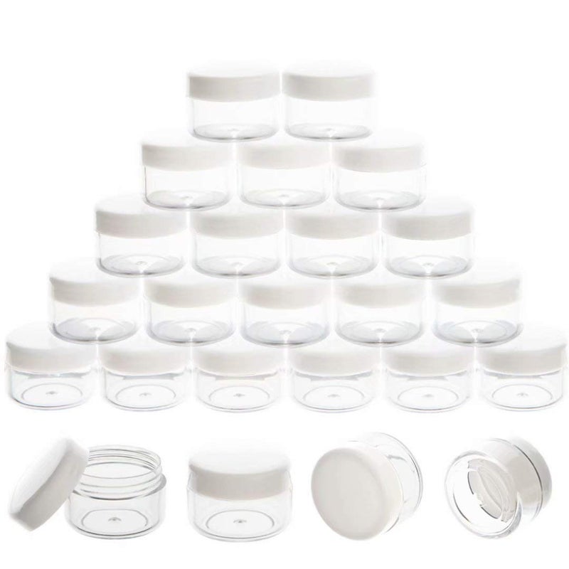 ZEJIA 5 Gram Sample Containers with Lids Mini Makeup Containers Empty Plastic Travel Cosmetic Containers with Labels100 Count White Lid